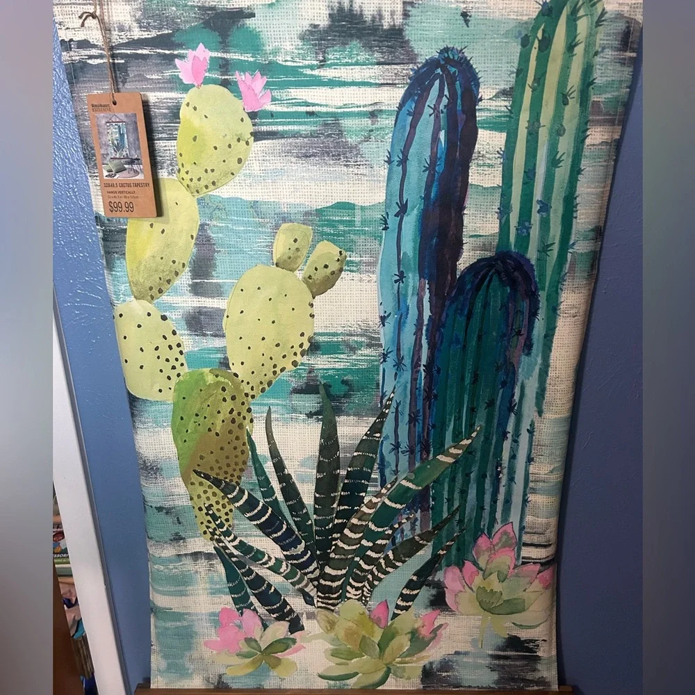 Cost Plus World Market Green, Teal, Pink Cactus Tapestry